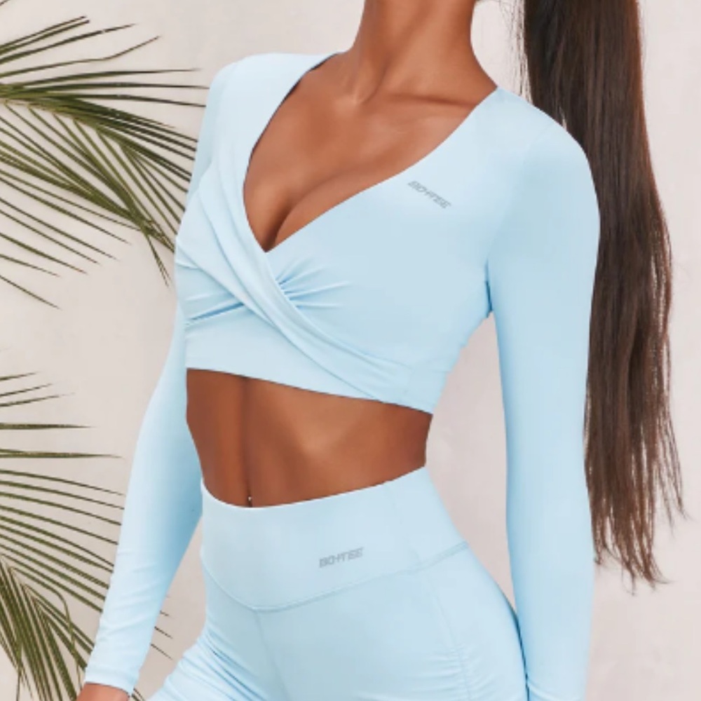 Bo + Tee Progress Slinky Wrap Top Ice Blue